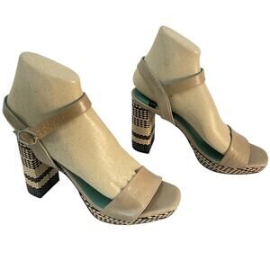 Lab Beige Leather Jute Platform Open-Toe Sandal Heels Women’s Size 8.5 Pre-Owned